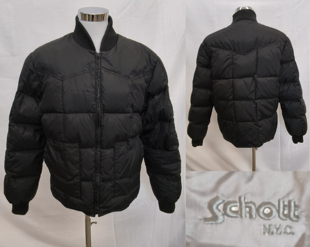 Schott Down Jacket Men's XL Vintage 1970's Black #W5276